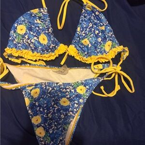 Floral Blue and Yellow two Piece bikini